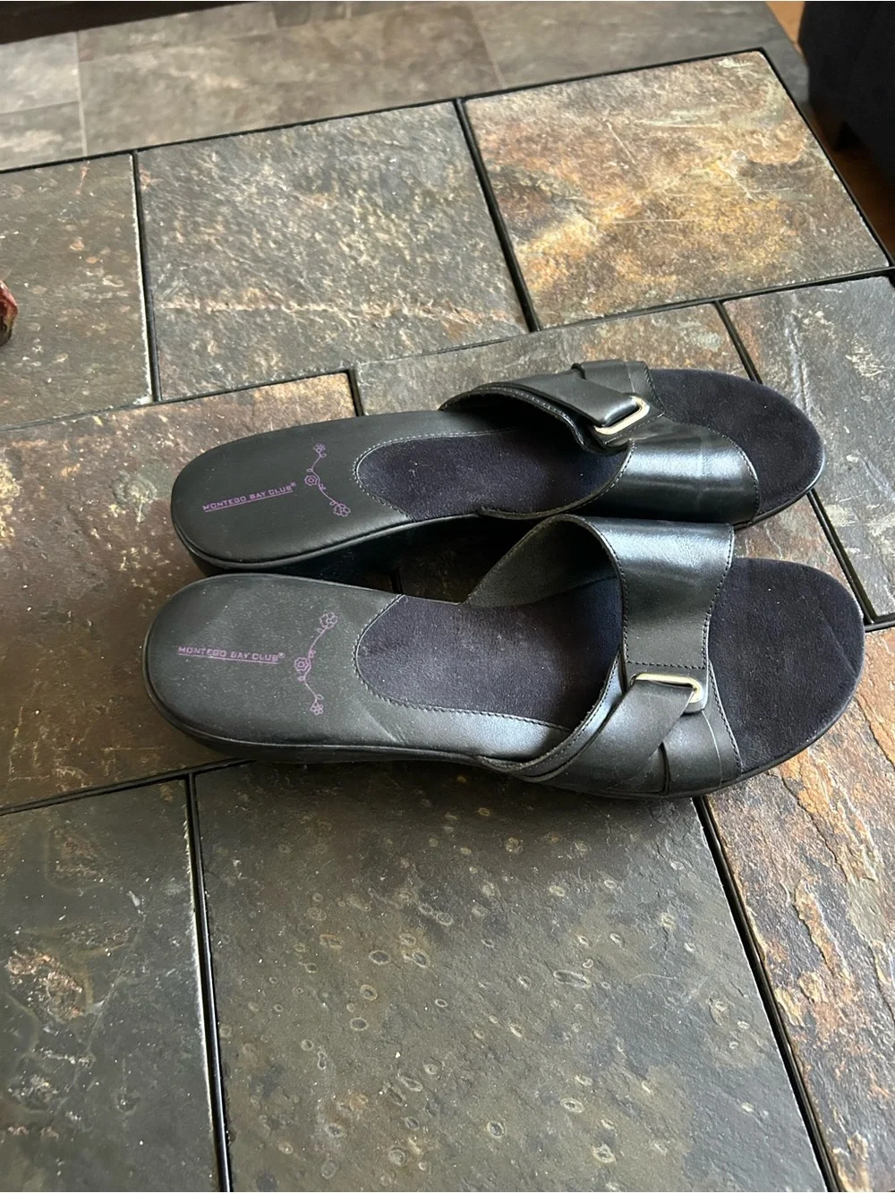 Montego Bay Club Black Slip-On Buckle Mules